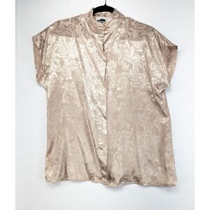 Greenwich Square Champagne Floral Jacquard Mock Neck Blouse Vintage Size 13/14